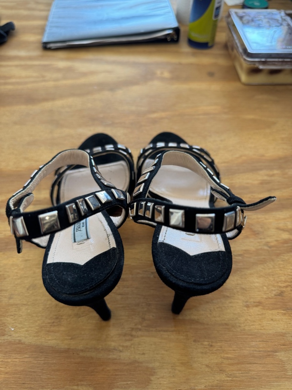 Prada Black Studded Suede Slingback Heels - Picture 2 of 6